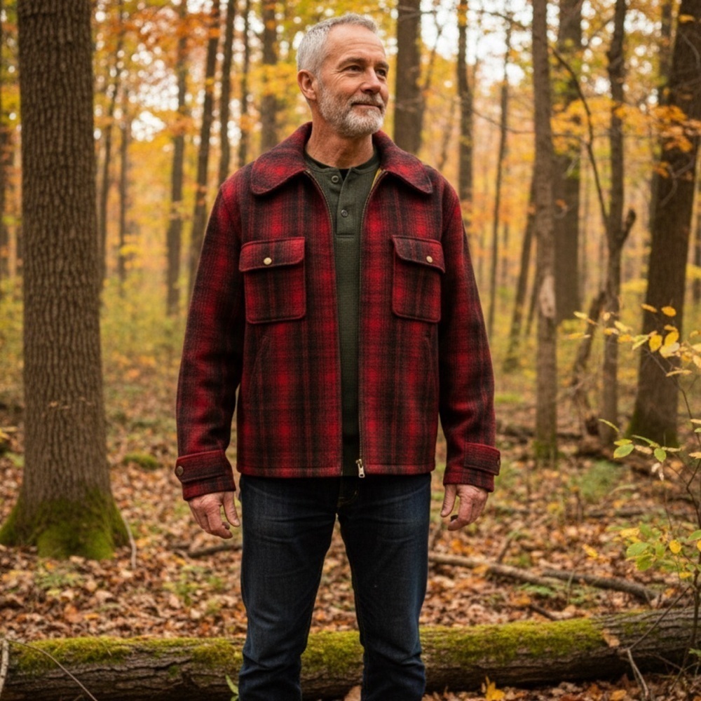 Woolrich Vintage 50s Red Buffalo Plaid Mackinaw Hunting Jacket SZ 40 Talon